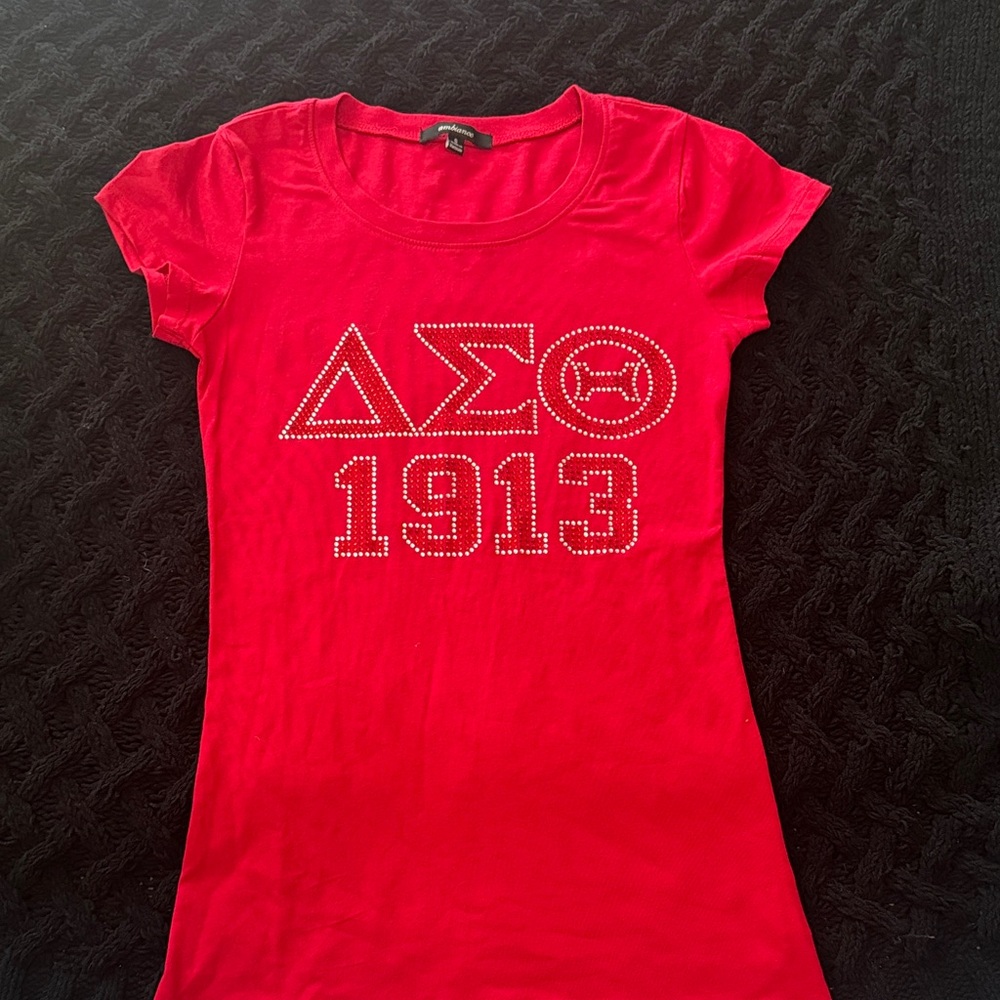 Ambiance Red Short Sleeve Rhinestone Sorority Tee - 1913